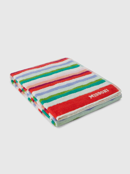 Toalla de rizo con motivo de zigzag y logotipo bordado, Multicolor  - 1F3SP99100100