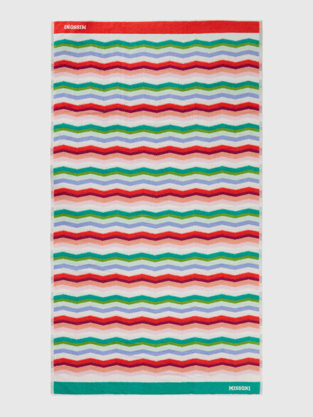 Toalla de rizo con motivo de zigzag y logotipo bordado, Multicolor  - 1F3SP99100100
