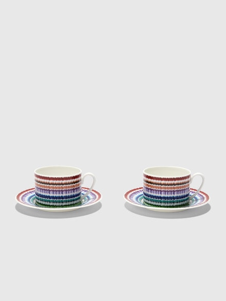 Waves Set of 2 tea cups & saucers, Multicoloured  - 1F4OG00023100