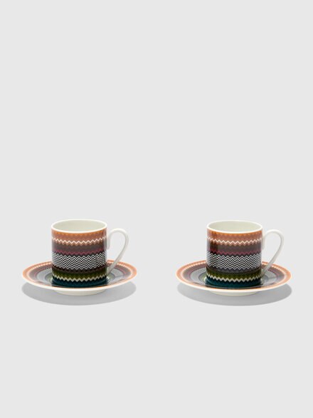 Zigzag Foliage Set of 2 coffee cups & saucers, Multicoloured  - 1F4OG00028100
