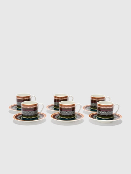 Zigzag Foliage Set of 6 coffee cups & saucers, Multicoloured  - 1F4OG00029100