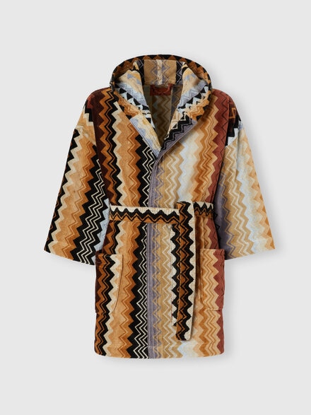 Giacomo bathrobe in cotton terry with zigzag pattern, Black Multicoloured - 1G3AC99722160