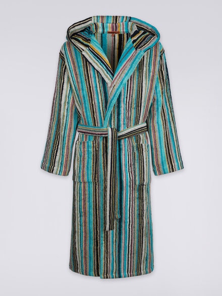 Jazz Hooded Bathrobe, Blue - 1J3AC99703170