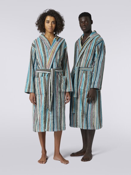 Jazz Hooded Bathrobe, Blue - 1J3AC99703170