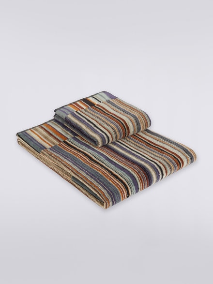 2-piece Jazz bath towel set in striped cotton terry, Multicoloured  - 1J3SP99833165
