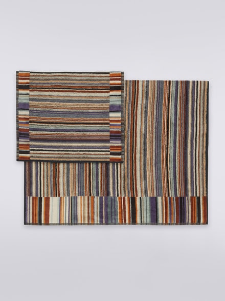 2-piece Jazz bath towel set in striped cotton terry, Multicoloured  - 1J3SP99833165