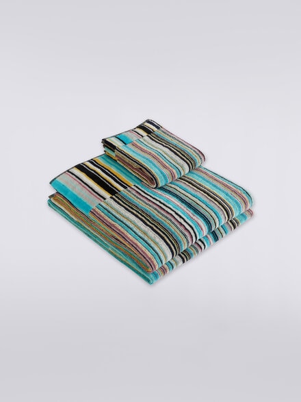 3-piece Jazz bath towel set in striped cotton terry, Blue - 1J3SP99945170