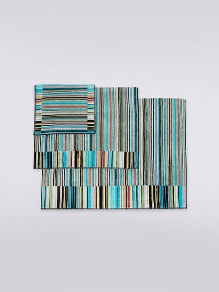 3-piece Jazz bath towel set in striped cotton terry, Blue - 1J3SP99945170