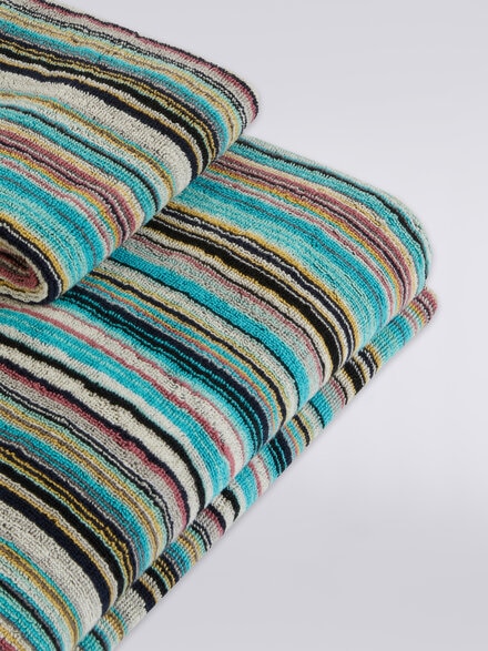 3-piece Jazz bath towel set in striped cotton terry, Blue - 1J3SP99945170