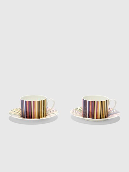 Stripes Jenkins Set of 2 tea cups & saucers, Red  Multicoloured - 1J4OG99056156