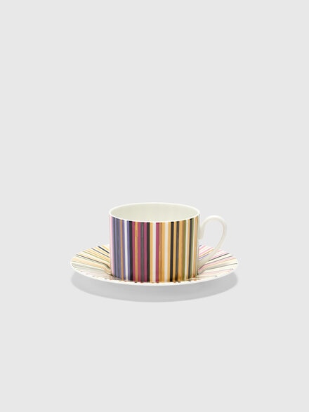 Stripes Jenkins Set of 2 tea cups & saucers, Red  Multicoloured - 1J4OG99056156