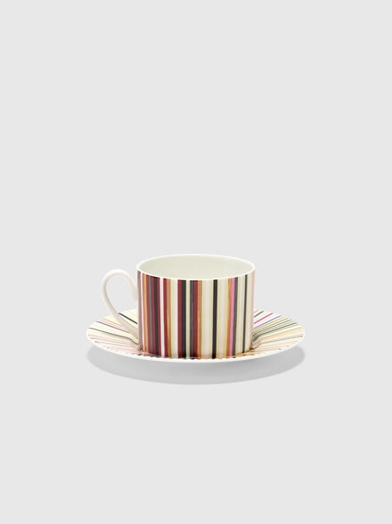 Stripes Jenkins Set of 2 tea cups & saucers, Red  Multicoloured - 1J4OG99056156