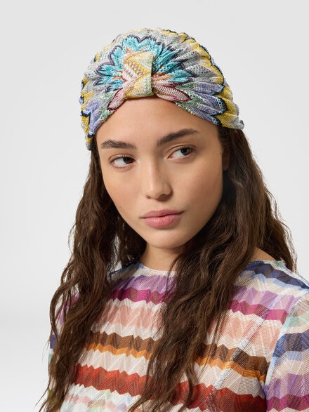 Turbante in viscosa lam&eacute; zig zag, Multicolore  - AC25WS00BR015YSMSOR