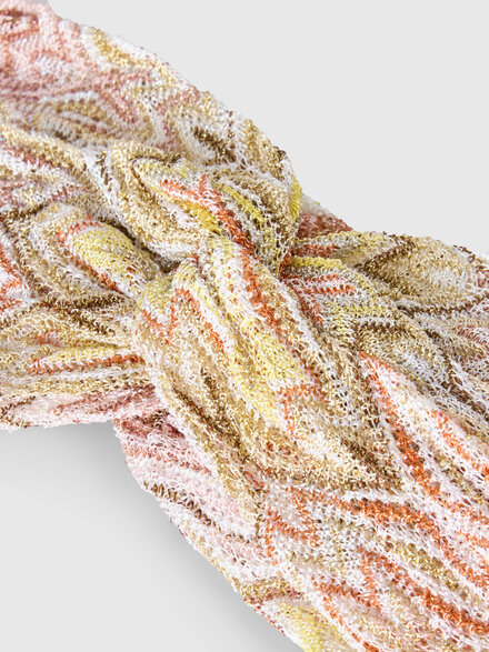 Hair band in viscose lam&eacute; with lace motif, Pink & Gold - AC25WS01BR015FS2099