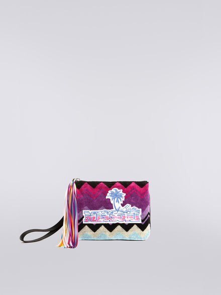 Cotton terry clutch with logo patch, Multicoloured  - AS23SX04BV00BVSM8NM