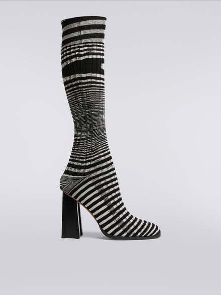 High-heel slub knit boots , Black & White - AS23WY04BK028TF9001