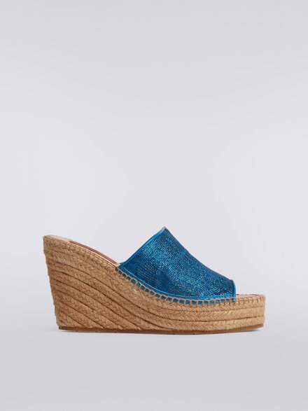 Espadrilles with wedge and chevron knit band, Blue - AS23WY09BT006OS72CY