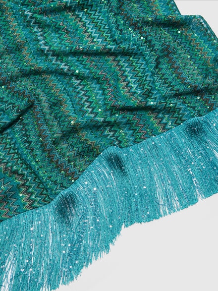 Viscose stole in zig zag lamé with sequins and fringes, Multicoloured  - AS25SS00BR010YS614K