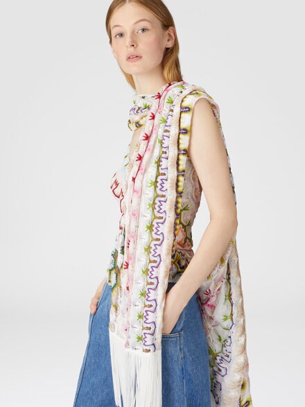 Fringed viscose blend stole, Multicoloured  - AS25SS00BR0132SM9QS