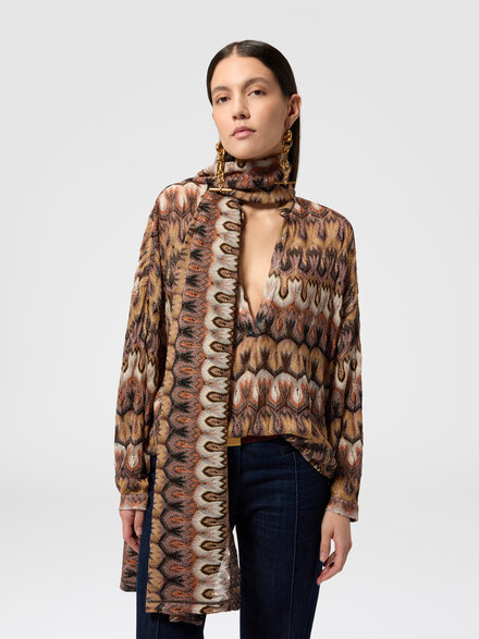 Stola in viscosa lam&eacute; motivo arabesco, Oro& Beige - AS26SS00BR014QS80ET