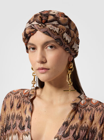 Turban aus Lam&eacute;-Viskose mit Arabeskenmotiv, Gold& Beige - AS26SS01BR014QS80ET