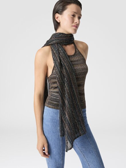 Ribbed lamé viscose stole with sequins, Brown - AS26SS02BK01CLS72PT