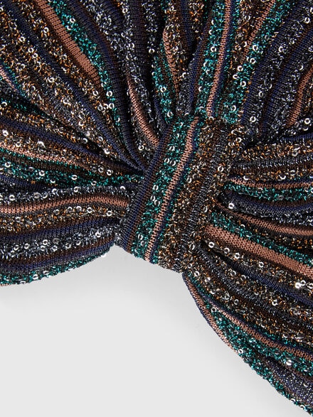 Ribbed lamé viscose turban with sequins, Brown - AS26SS03BK01CLS72PT
