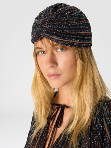 Ribbed lamé viscose turban with sequins, Brown - AS26SS03BK01CLS72PT