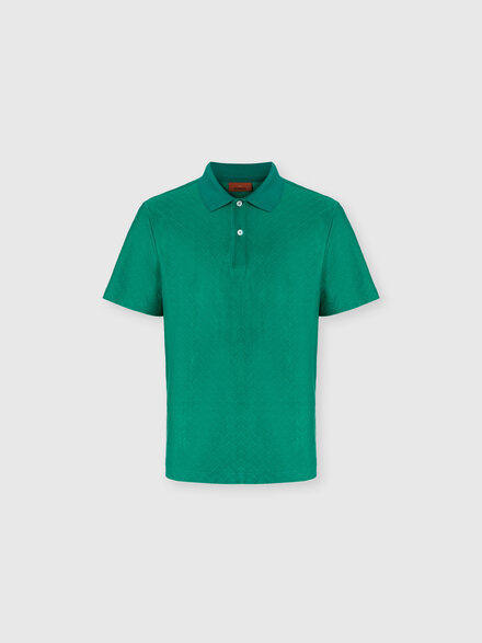 Jacquard cotton polo shirt with tone-on-tone zigzag design, Green - BS26S201BJ00QMS6164