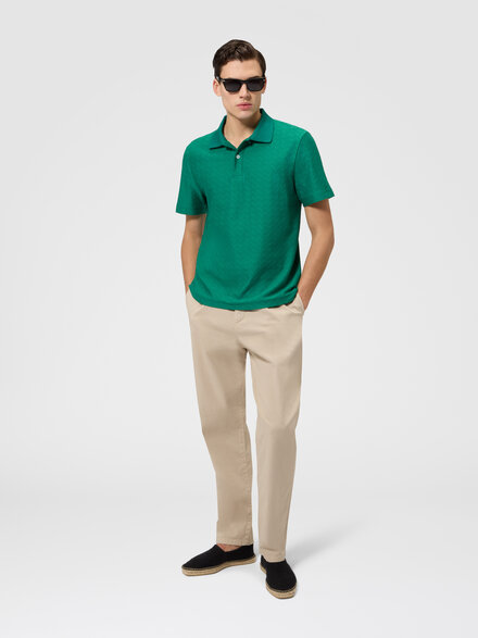 Jacquard cotton polo shirt with tone-on-tone zigzag design, Green - BS26S201BJ00QMS6164