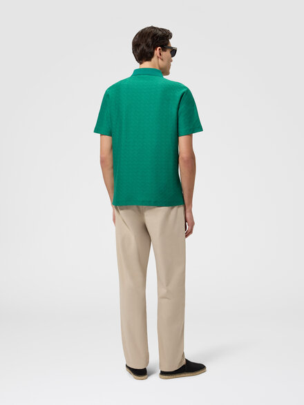 Jacquard cotton polo shirt with tone-on-tone zigzag design, Green - BS26S201BJ00QMS6164