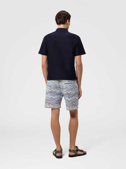 Jacquard cotton polo shirt with tone-on-tone zigzag design, Blue - BS26S201BJ00QMS72P4