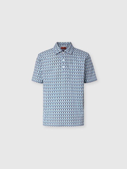 Polo in cotton piqu&eacute; with zig zag motif, Light Blue - BS26S202BJ00R0S72QA