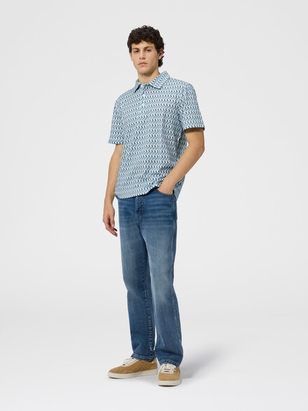 Polo in cotton piqu&eacute; with zig zag motif, Light Blue - BS26S202BJ00R0S72QA