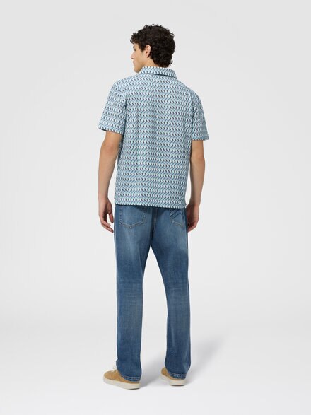 Polo in cotton piqu&eacute; with zig zag motif, Light Blue - BS26S202BJ00R0S72QA