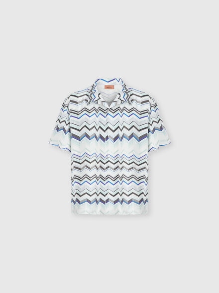 Bowling shirt in viscose with zigzag print, Light Blue - BS26SJ01BW00ZVS01KE