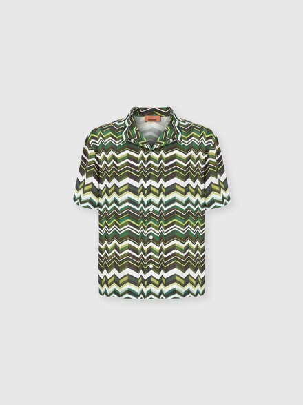 Bowling shirt in viscose with zigzag print, Green - BS26SJ01BW00ZVS6165