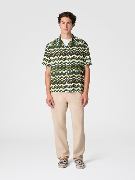Bowling shirt in viscose with zigzag print, Green - BS26SJ01BW00ZVS6165