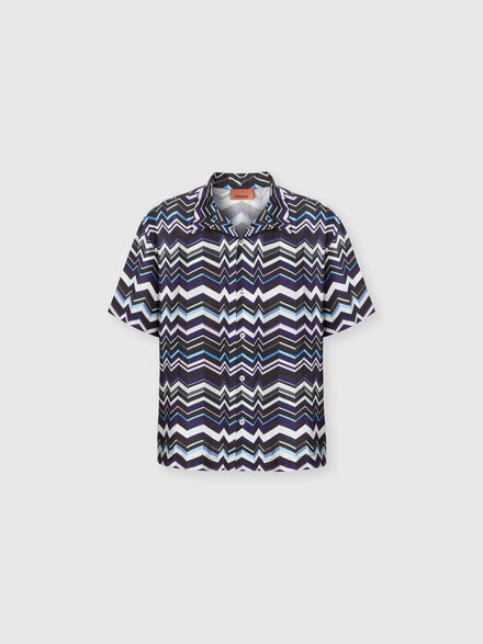 Bowling shirt in viscose with zigzag print, Blue - BS26SJ01BW00ZVS72PB