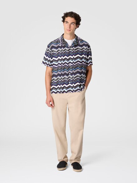 Bowling shirt in viscose with zigzag print, Blue - BS26SJ01BW00ZVS72PB