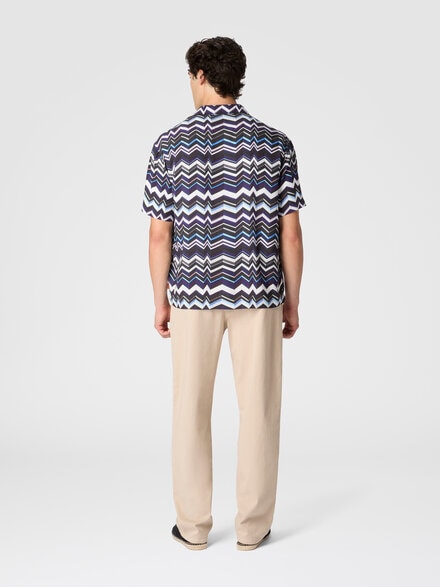 Bowling shirt in viscose with zigzag print, Blue - BS26SJ01BW00ZVS72PB