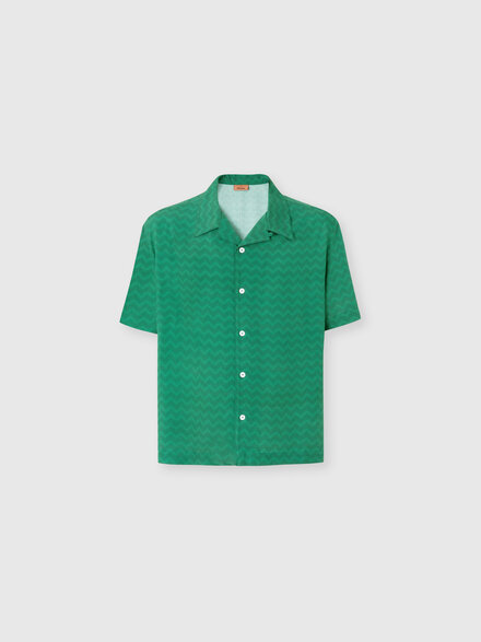 Bowling shirt in viscose with tone-on-tone zigzag print, Green - BS26SJ01BW010HS6164