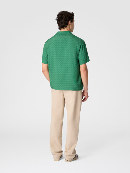 Bowling shirt in viscose with tone-on-tone zigzag print, Green - BS26SJ01BW010HS6164
