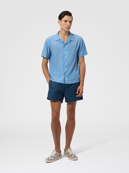 Bowling shirt in viscose with tone-on-tone zigzag print, Light Blue - BS26SJ01BW010HS72PA
