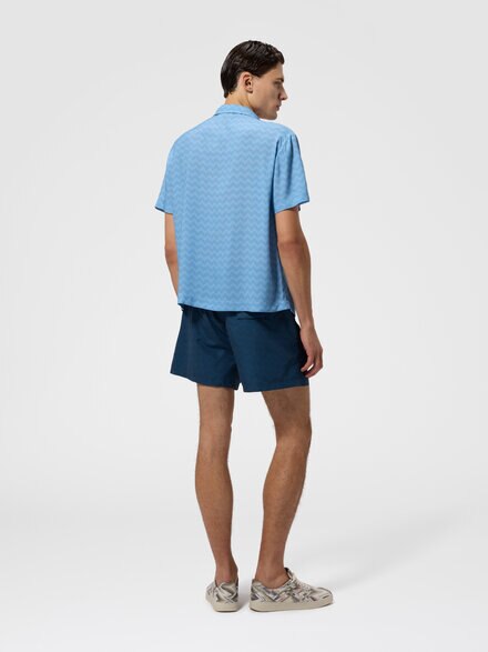 Bowling shirt in viscose with tone-on-tone zigzag print, Light Blue - BS26SJ01BW010HS72PA