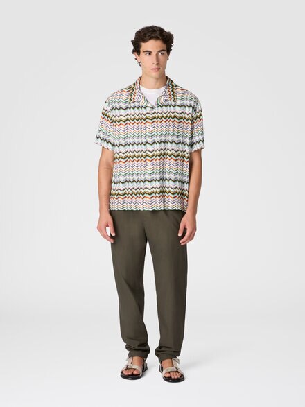 Bowling shirt in viscose with irregular zigzag print, Multicoloured  - BS26SJ01BW010ISM9YY