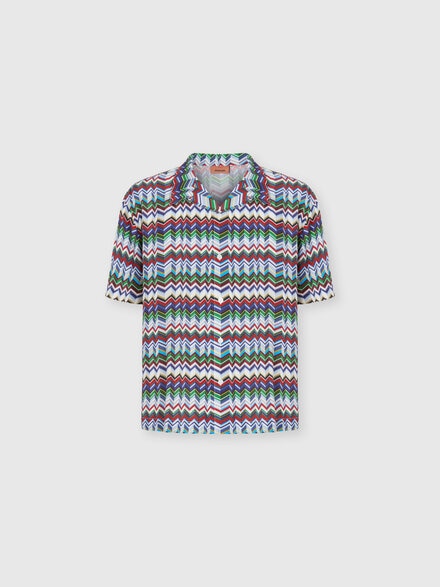 Bowling shirt in viscose with irregular zigzag print, Multicoloured  - BS26SJ01BW010ISM9YZ