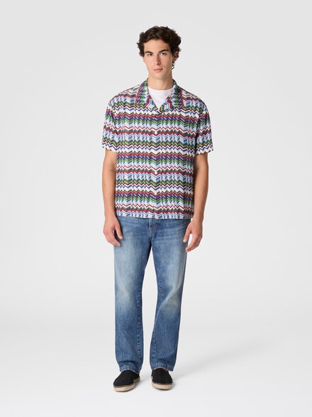 Bowling shirt in viscose with irregular zigzag print, Multicoloured  - BS26SJ01BW010ISM9YZ