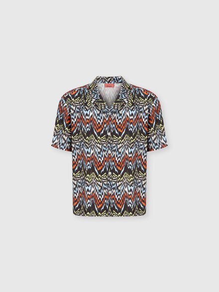 Bowling shirt in viscose with abstract zigzag print, Black & Multicoloured - BS26SJ01BW010MSM9Z1