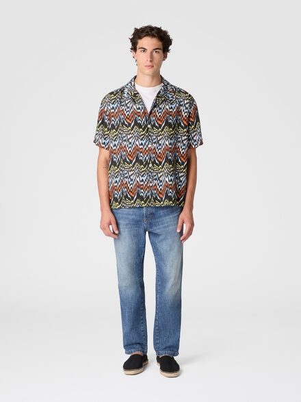 Bowling shirt in viscose with abstract zigzag print, Black & Multicoloured - BS26SJ01BW010MSM9Z1
